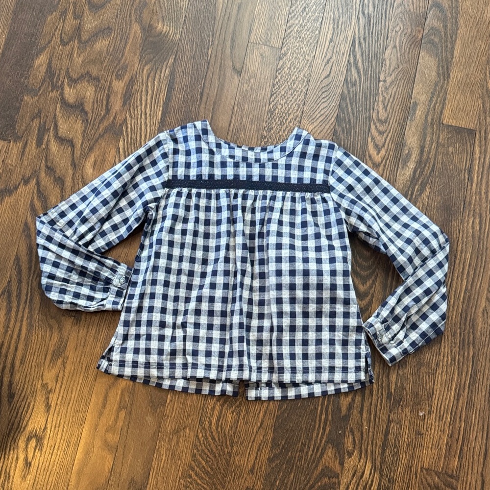 Petite Lucette Kids Checkered Navy Blouse